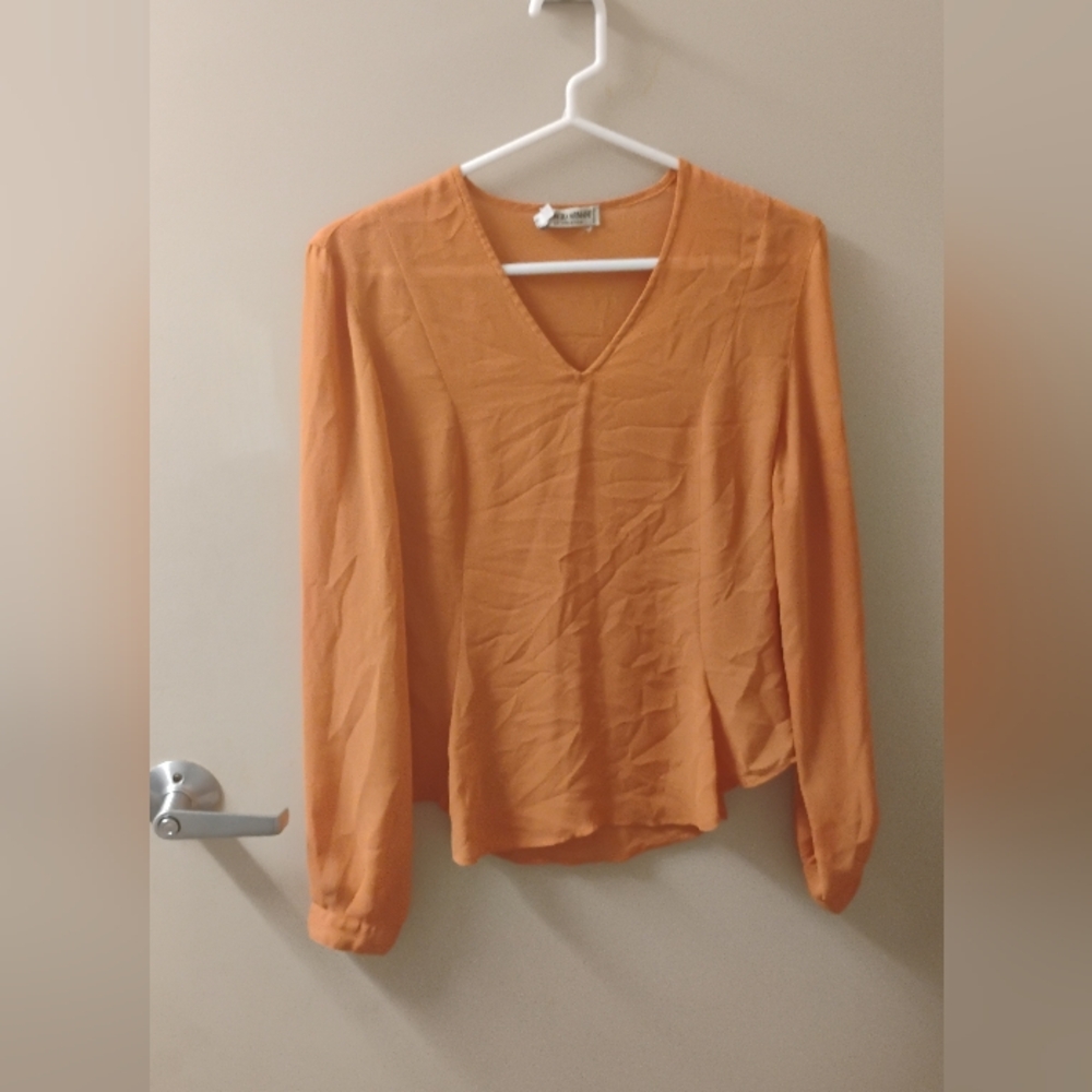 Giorgio Armani Le Collezioni V Neck Silk Long Sleeve Pumpkin Orange Blouse Sz 4